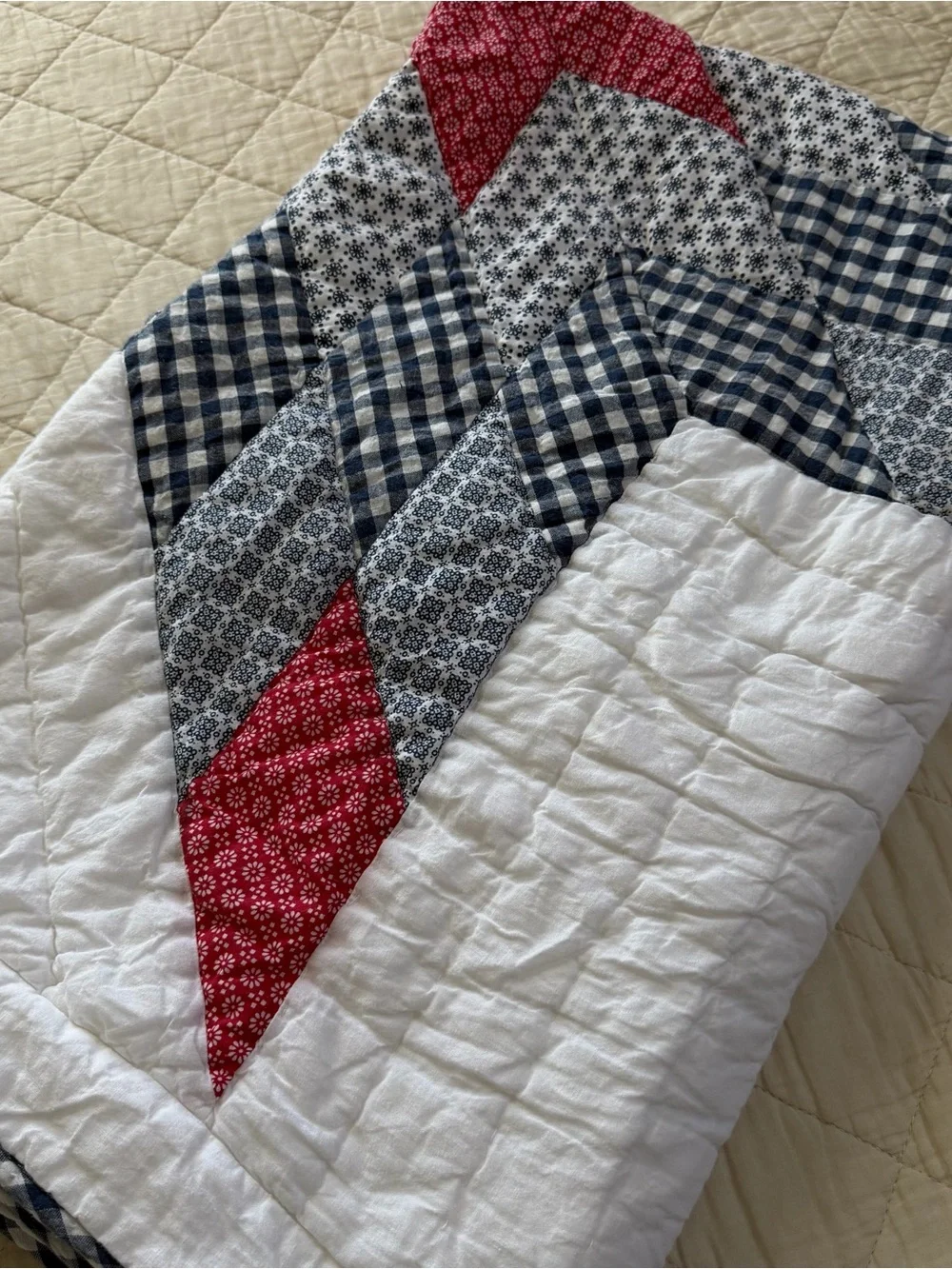 VTG Cracker Barrel Lone Star Quilt Throw 50x60 Americana Hand Quilted Cotton